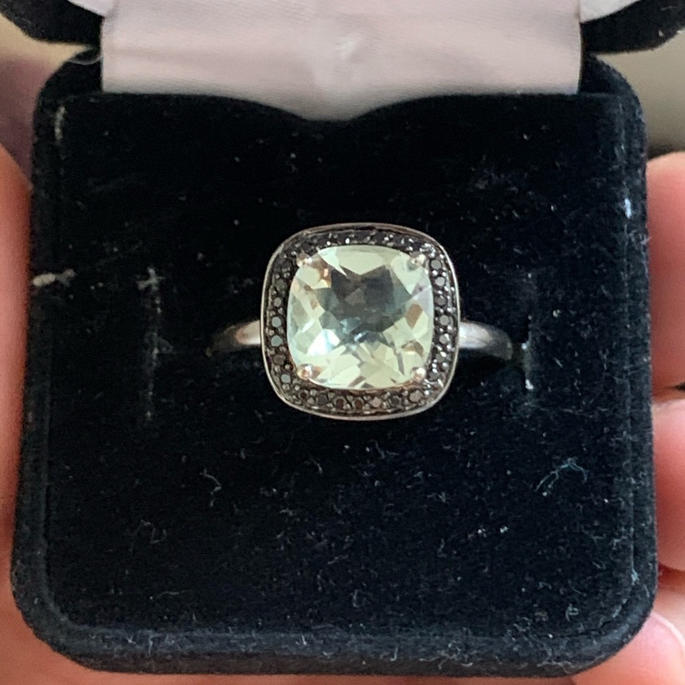 Green amethyst and black diamond 14k gold ring - Picture 4 of 8